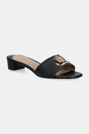 Kožené šľapky Lauren Ralph Lauren Fay Logo II dámske, čierna farba, na podpätku, 802959168001