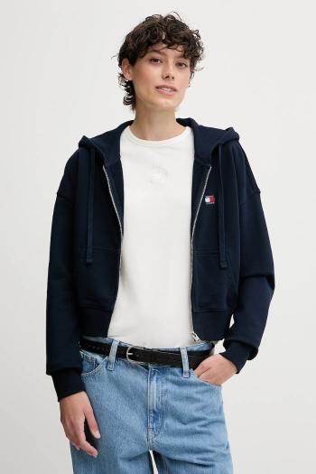 Bavlnená mikina Tommy Jeans tmavomodrá farba, s kapucňou, s nášivkou, DW0DW21147