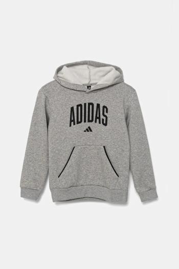 Detská mikina adidas šedá farba, s kapucňou, s potlačou, JV7336