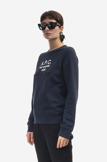 Bavlnená mikina A.P.C. Sweat Tina COEZD-F27561 MARINE dámska, tmavomodrá farba, s nášivkou