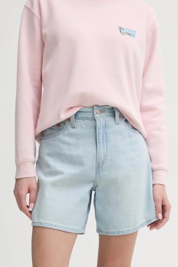 Rifľové krátke nohavice Levi's HIGH BAGGY SHORT dámske, jednofarebné, vysoký pás, A9311