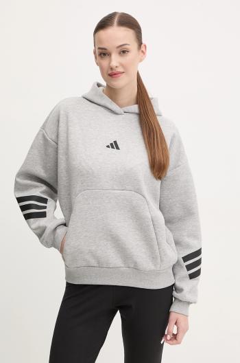 Mikina adidas Future Icons dámska, šedá farba, s kapucňou, s potlačou, JE0181