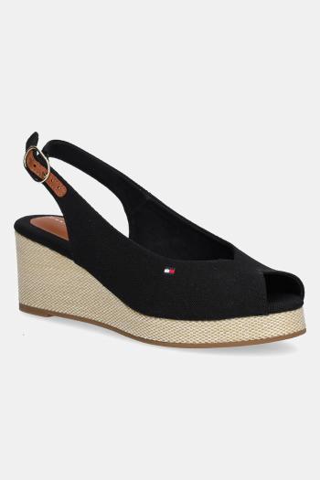 Sandále Tommy Hilfiger FLAG MID WEDGE ESPAD SLINGBACK čierna farba, FW0FW08595