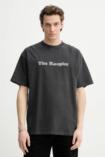 Bavlnené tričko The Kooples pánske, šedá farba, s nášivkou, HTSC30020K