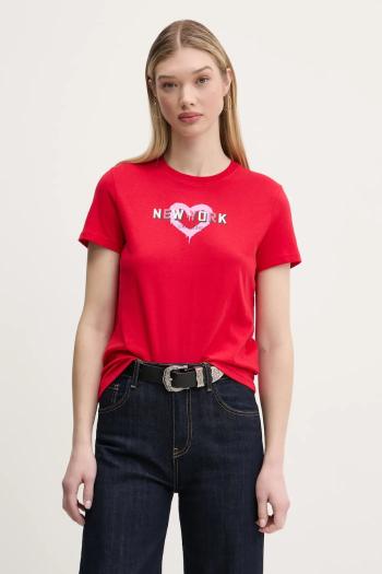 Bavlnené tričko Tommy Jeans dámske, červená farba, DW0DW21769