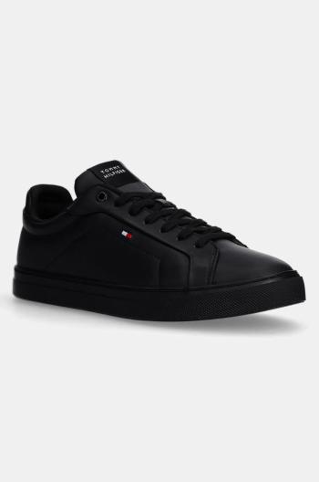 Kožené tenisky Tommy Hilfiger ICON COURT LTH FLAG ESS čierna farba, FM0FM05317