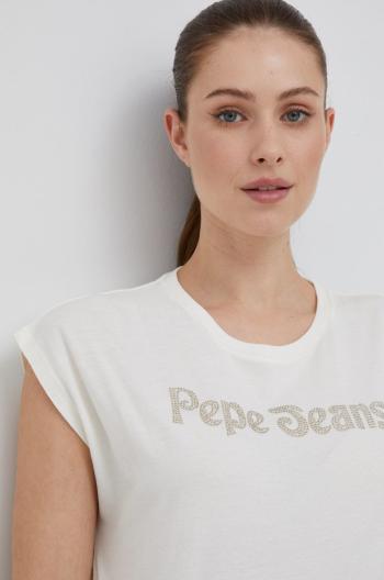 Bavlnené tričko Pepe Jeans béžová farba,