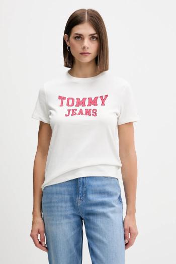 Bavlnené tričko Tommy Jeans dámske, béžová farba, DW0DW21966