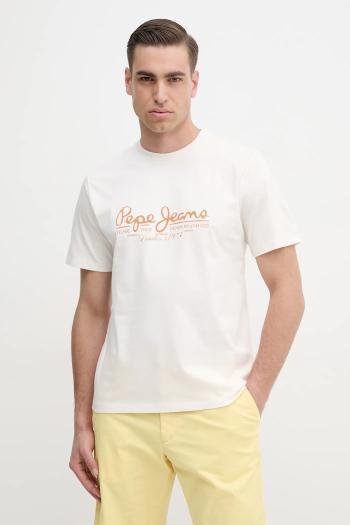 Bavlnené tričko Pepe Jeans DUMAS TEE pánske, béžová farba, s potlačou, PM509769
