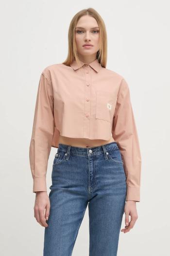 Bavlnená košeľa Calvin Klein Jeans dámska, oranžová farba, voľný strih, s klasickým golierom, J20J225078