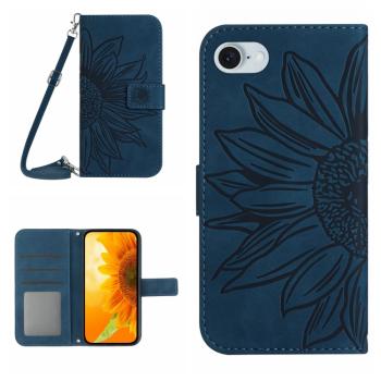 ART SUNFLOWER Peňaženkový obal so šnúrkou pre Apple iPhone 16e modrý