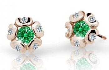 Cutie Jewellery Detské náušnice z ružového zlata C2178-30-X-4 zelená