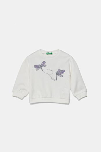 Detská bavlnená mikina United Colors of Benetton biela farba, s nášivkou, 3J70G10IY