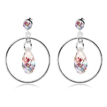 Strieborné náušnice 925, tenký krúžok, dúhová kvapka zo Swarovski krištáľa