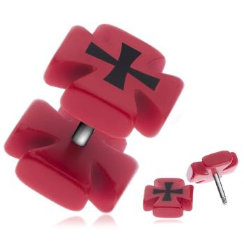 Falošný piercing do ucha - červený maltézsky kríž
