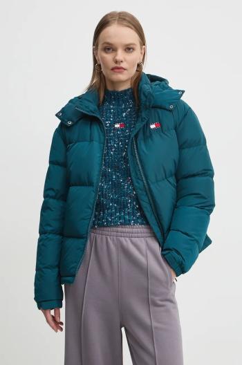 Páperová bunda Tommy Jeans dámska, zelená farba, zimná, oversize, DW0DW18610