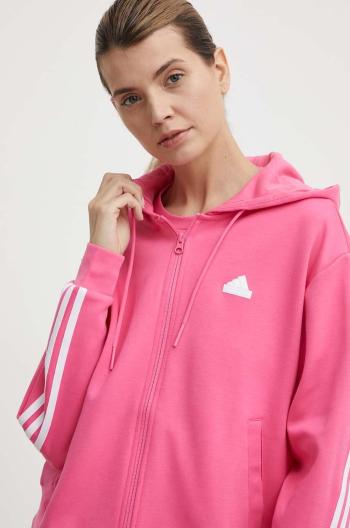 Mikina adidas dámska, ružová farba, s kapucňou, vzorovaná, IS3877