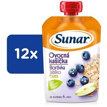 Sunar kašička ovocná kapsička čučoriedka, jablko, ovsené vločky 6m+, 12× 120 g (8592084417901)