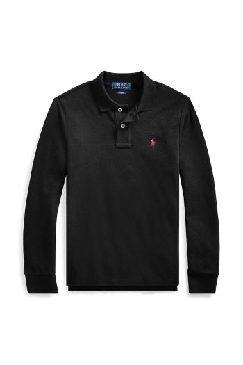 Detská bavlnená košeľa s dlhým rukávom Polo Ralph Lauren čierna farba, jednofarebná, 323708858011