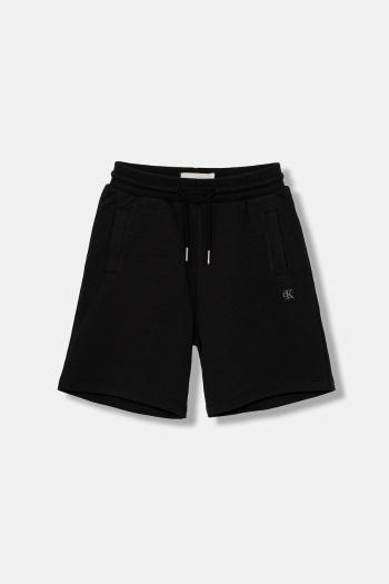 Detské krátke nohavice Calvin Klein Jeans čierna farba, jednofarebné, nastaviteľný pás IU0IU00704