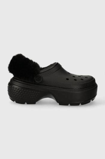 Šľapky Crocs Stomp Lined Clog dámske, čierna farba, na platforme, 208546