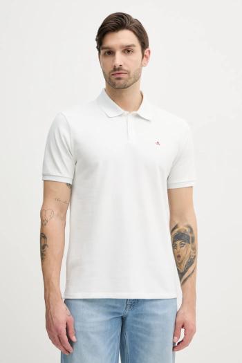 Bavlnené polo tričko Calvin Klein Jeans pánske, biela farba, jednofarebný, LV040EM269