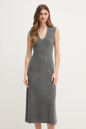 Vlnené šaty Calvin Klein šedá farba, midi, áčkový strih, K20K208028