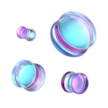 Sklenený plug do ucha, sedlový - fialovo-modrá farba s dúhovými odleskami - Hrúbka piercingu: 16 mm