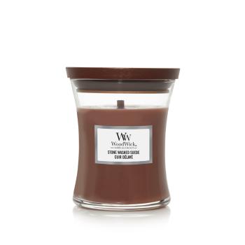 WOODWICK Sviečka stredné sklo Stone Washed Suede 275 g