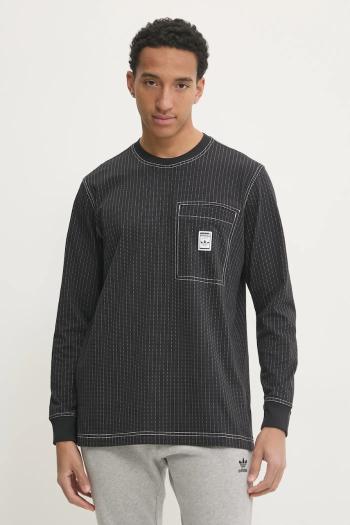 Bavlnené tričko s dlhým rukávom adidas Originals Wabash čierna farba, vzorované, JP4479