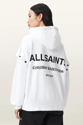 Bavlnená mikina AllSaints OMNIUM biela farba, s kapucňou, jednofarebná, W268JB