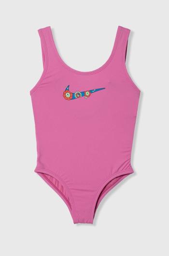Jednodielne detské plavky Nike Kids MULTI LOGO ružová farba