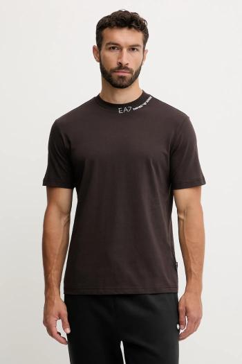 Bavlnené tričko EA7 Emporio Armani pánske, hnedá farba, vzorované, AF13244.7X000147