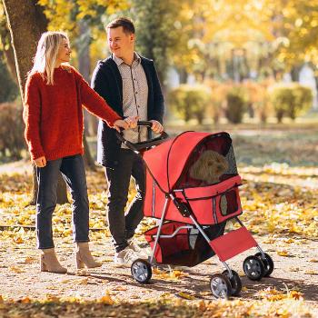 PawHut Kočárek pro psy do 35 cm, skládací, červený