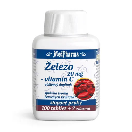 MedPharma Železo 20 mg + Vit. C 100+7 tabliet