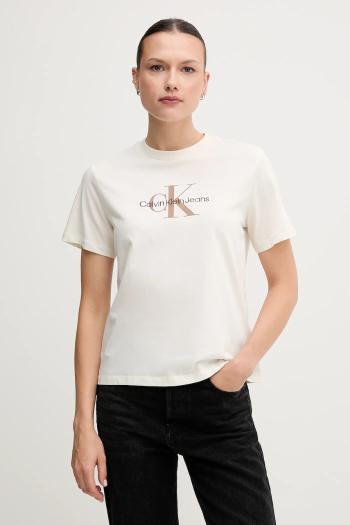Bavlnené tričko Calvin Klein Jeans dámske, béžová farba, LV047B863G