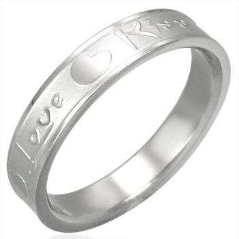 Oceľový prsteň striebornej farby, matný stred a lesklé okraje, Love & Kiss - Veľkosť: 46 mm