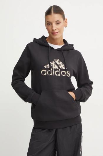 Mikina adidas dámska, čierna farba, s kapucňou, s potlačou, IW5152