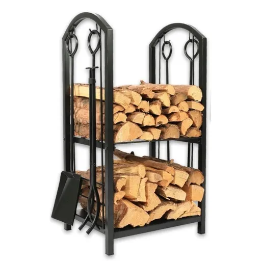 Aldotrade Stojan na drevo krbový kovový s náradím, 40 x 30 x 74 cm