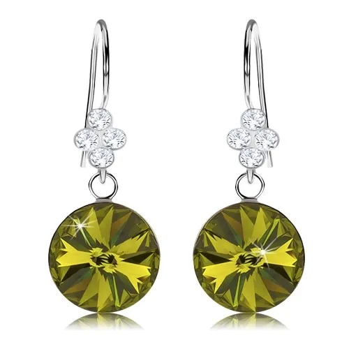 Náušnice zo striebra 925, Swarovski krištáľ zelenej farby, lístok, 11 mm
