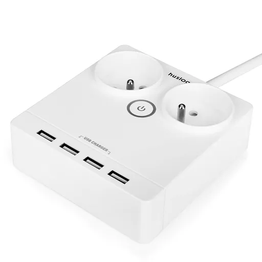 Nabíjacia stanica Huslog 12W 2xzásuvka, 4xUSB biela