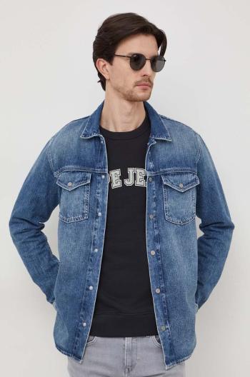 Rifľová košeľa Pepe Jeans Dave Liberty pánska, tmavomodrá farba, regular, s klasickým golierom, PM308286