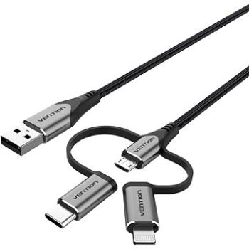 Vention MFi USB 2.0 to 3-in-1 Micro USB & USB-C & Lightning Cable 0.5M Gray Aluminum Alloy Type (CQJHD)