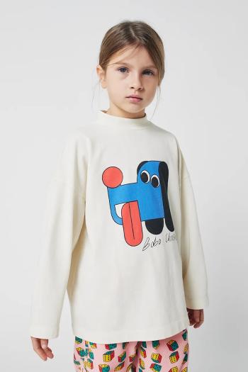 Detská bavlnená košeľa s dlhým rukávom Bobo Choses Doggy Mate biela farba, s potlačou, 225AC022