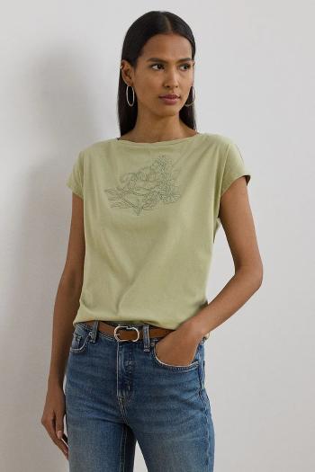 Bavlnené tričko Lauren Ralph Lauren dámske, zelená farba, 200963933