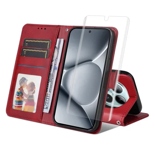 ENKAY PREMIUM SET Peňaženkové puzdro a hydrogélová fólia Xiaomi Redmi Note 15 / Redmi Note 15 5G / POCO M8 5G červené