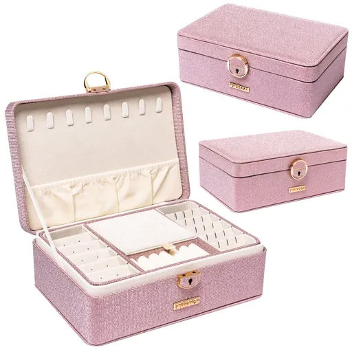 Elegantná ružová šperkovnica s kľúčikom a uzatváraním - Peterson