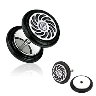 Falošný plug do ucha - číry zirkón, čierne lúče