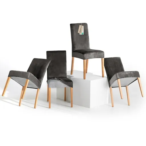 Restilo Napínací poťah na stoličku Sento tmavosivá, 48 x 48 x 58 + 10 cm, sada 4 ks