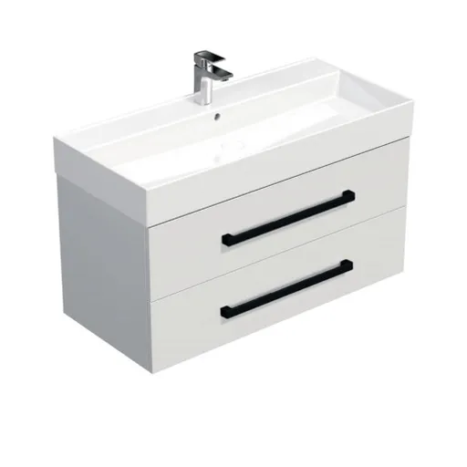 Kúpeľňová skrinka s čiernou úchytkou a umývadlom SAT Cube Way 100x53x46 cm biely lesk CUBE46C1002BISAT